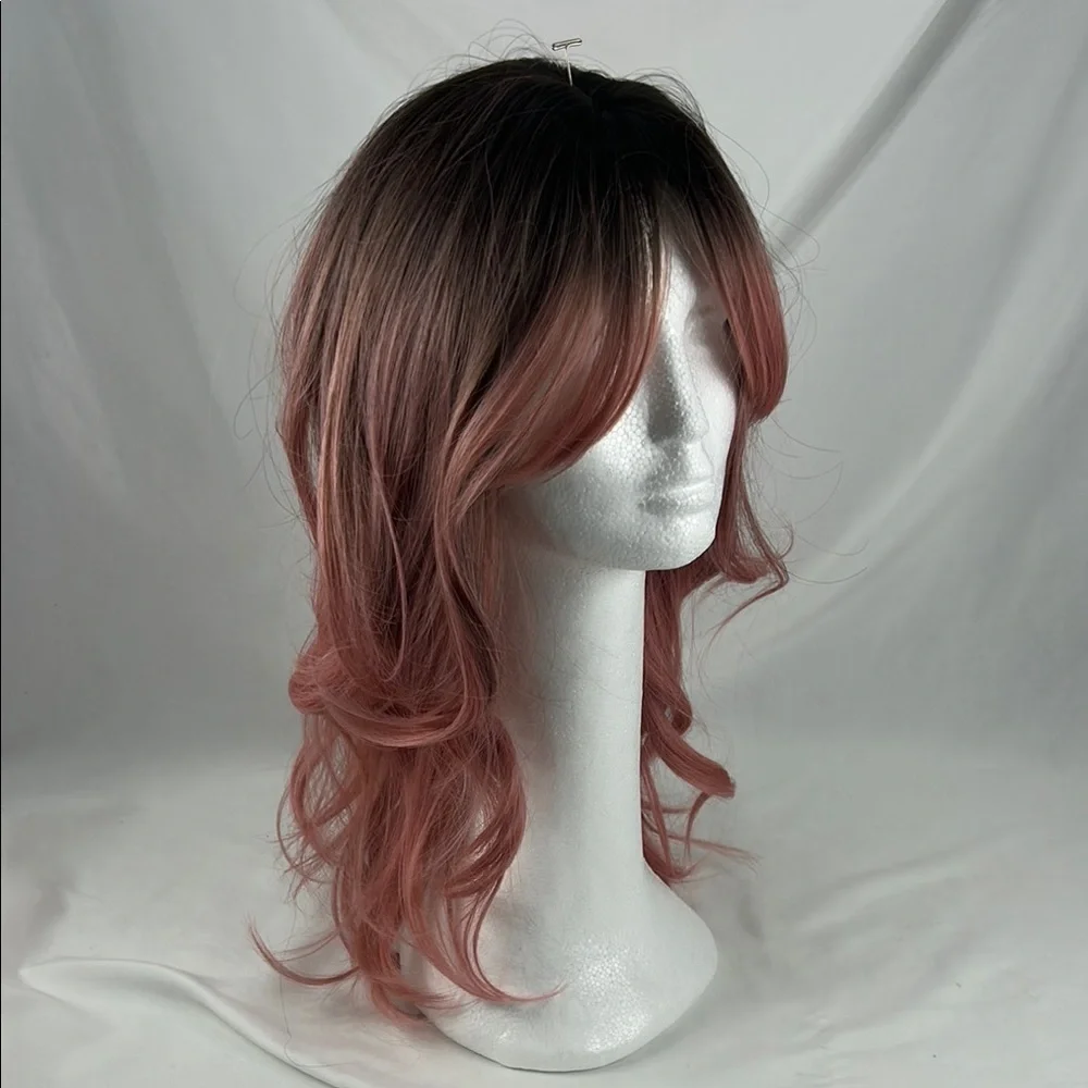 Elegant Plauful Brown & Pink Wavy Hair Wig #0120